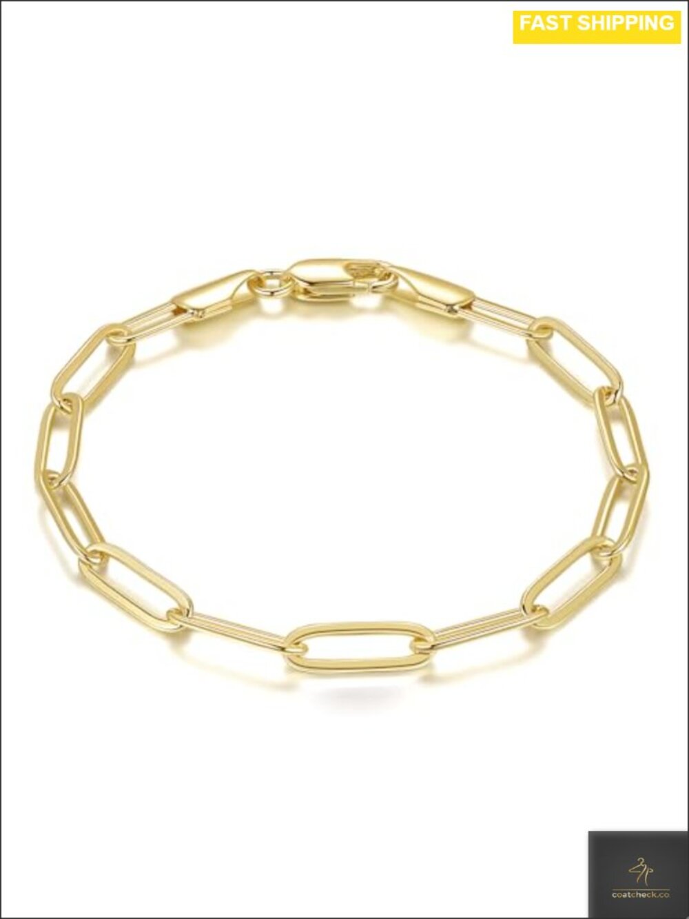 14K Gold Plated Paperclip Chain Bracelet Stackable Lobster Clasp